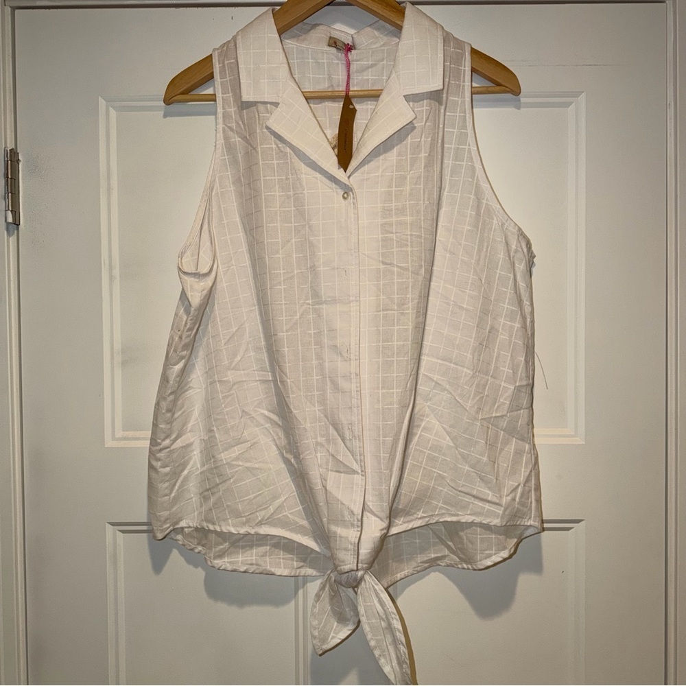 Daniel Cremieux White Sleeveless Tie-Front Blouse - Picture 1 of 3